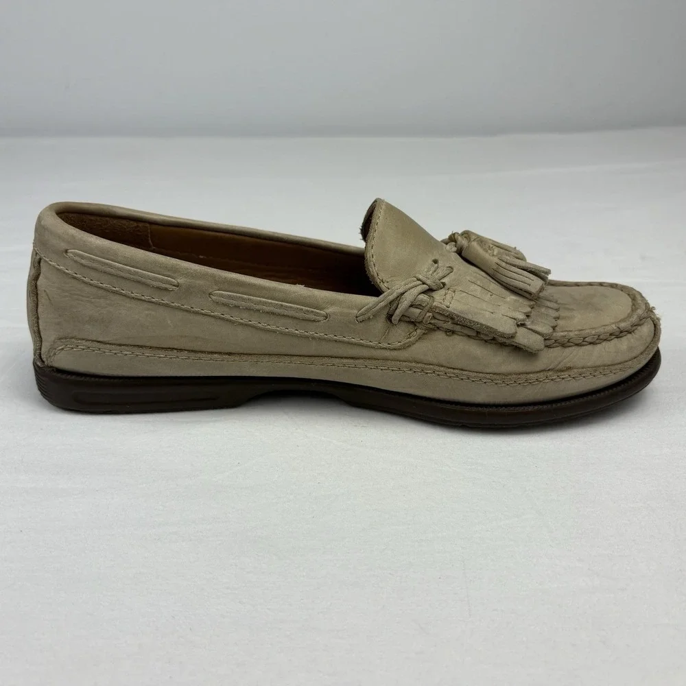 Johnston Murphy Passport Beige Leather Tassel Kiltie Loafers 9M Brazil EUC